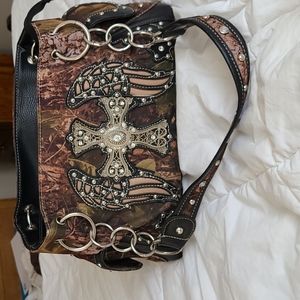 Embellished Cross and Wing Shoulder Bag